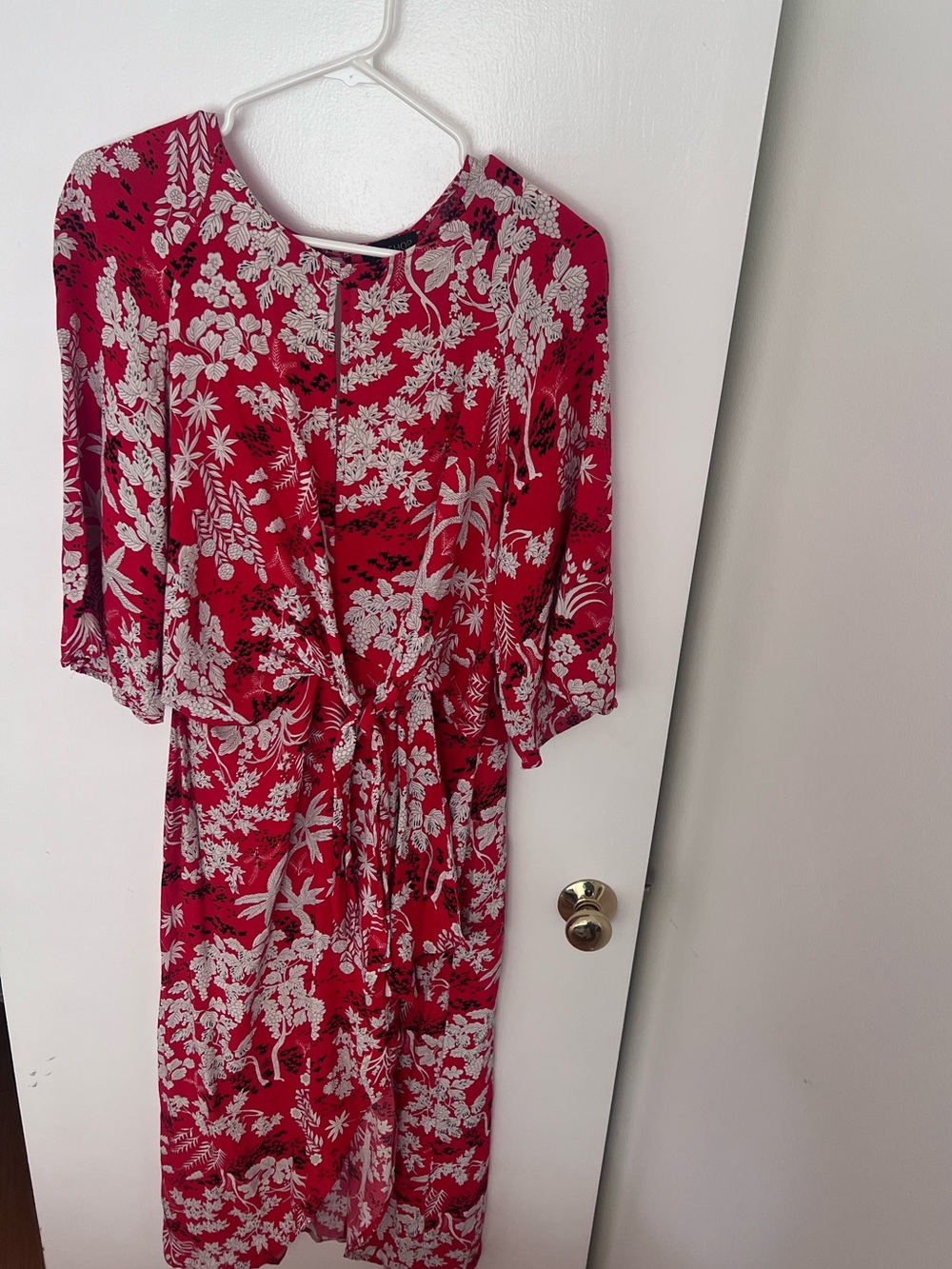 Topshop Red Floral Tie-Waist Back Slit Wrap Dress